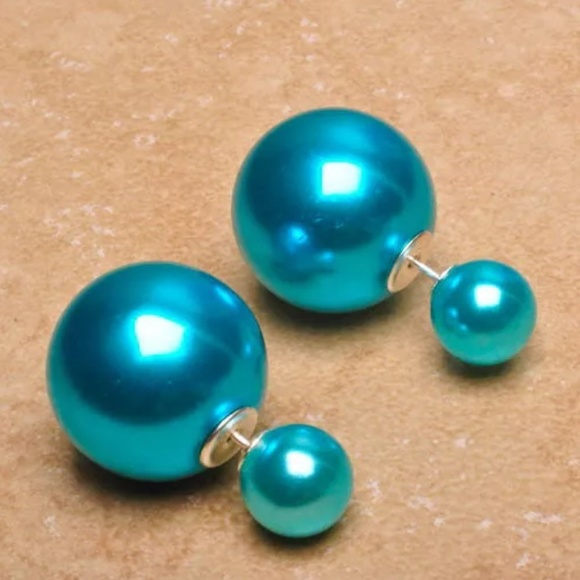 NEW Turquoise Pearl Double Stud Earrings - Picture 2 of 3
