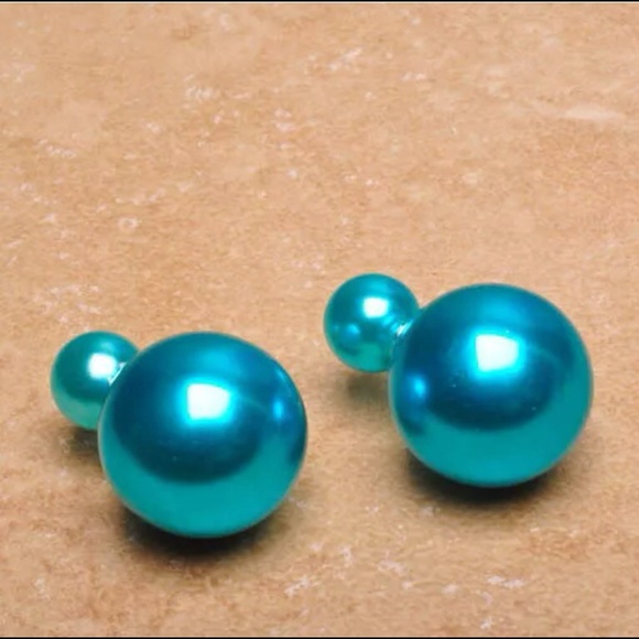 NEW Turquoise Pearl Double Stud Earrings - Picture 3 of 3