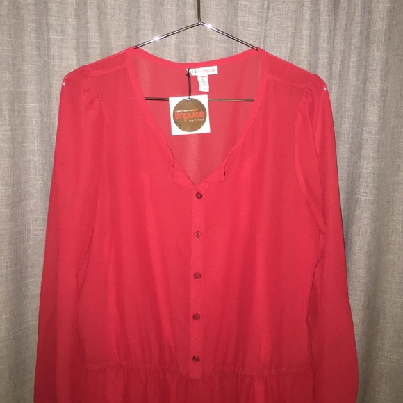 NWT Red Sheer Blouse - Picture 2 of 3