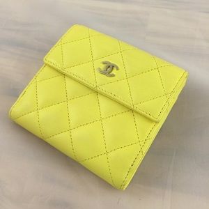 Chanel bifold small wallet in neon yellow