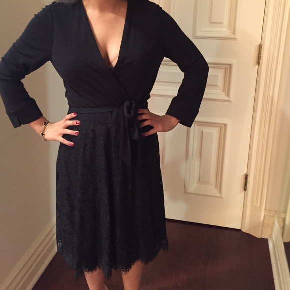 DVF black lace wrap dress
