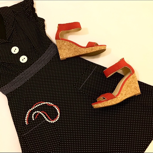 Adrienne Vittadini Red Leather & Cork Wedge Heels