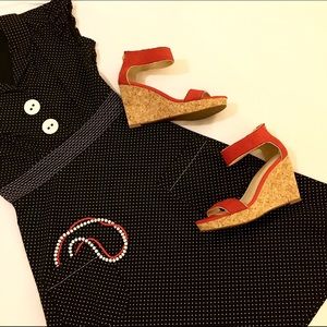 Adrienne Vittadini Red Leather & Cork Wedge Heels