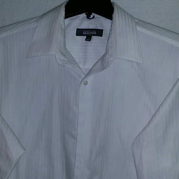 Kenneth Cole white striped mens cotton dress shirt