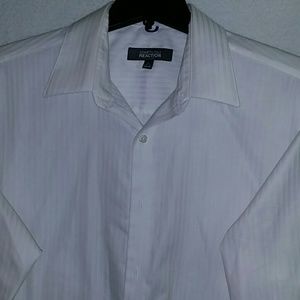 Kenneth Cole white striped mens cotton dress shirt