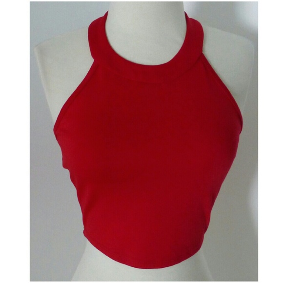 Papaya Tops - NWOT Ambiance Apparel Red Crop Halter Top