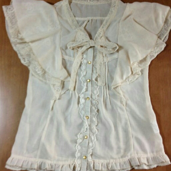 Axes Femme Tops - Axes Femme Japanese Ivory Lolita Gyaru Lace Blouse