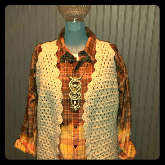Upcycled Bleached Dip Dyed Grunge  Flannel Shirt