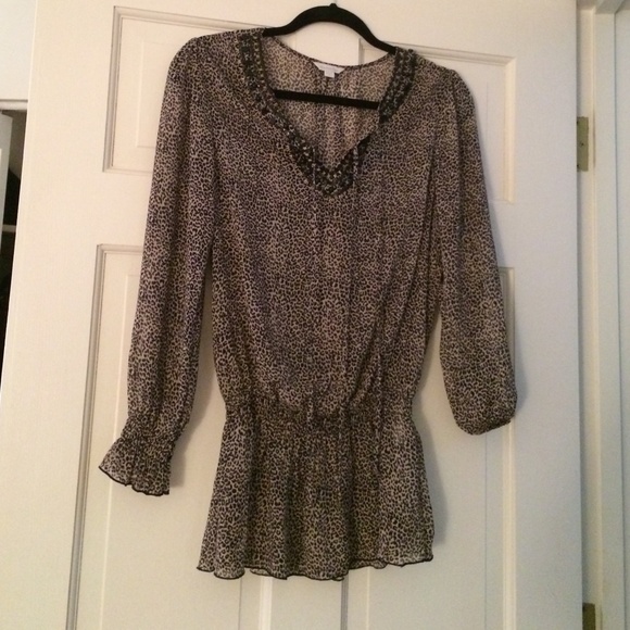 Animal print blouse w beading