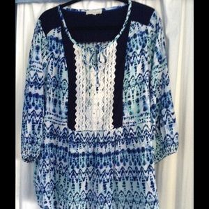 NWT Tie dye, super comfy with crochet panel blouse
