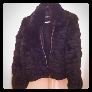 100% rabbit fur blk vintage jacket w/zipper med-lg