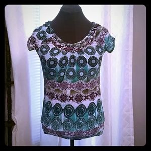 Cute Printed Top With Lace Back!