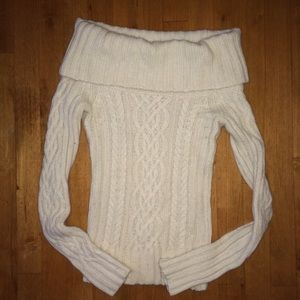 Winter white cable knit cowl neck