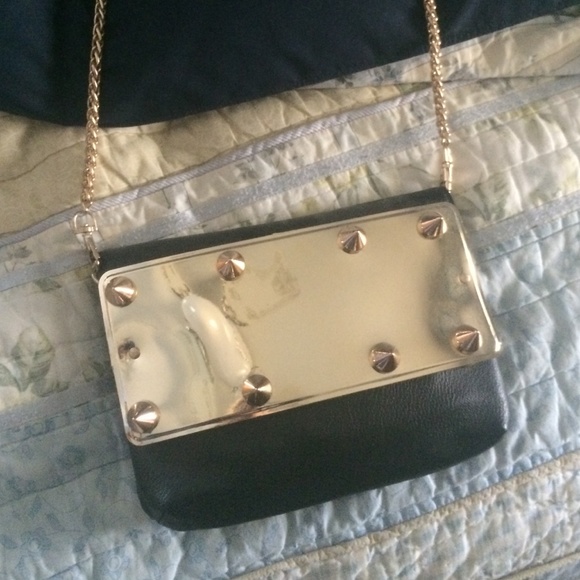 AKIRA Spiked gold and black cross body bag