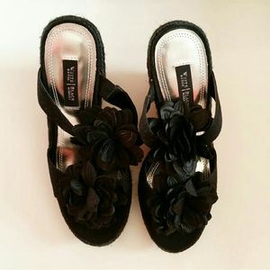 WHBM Black Floral Wedges