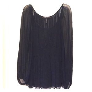 Black sheer peasant style blouse