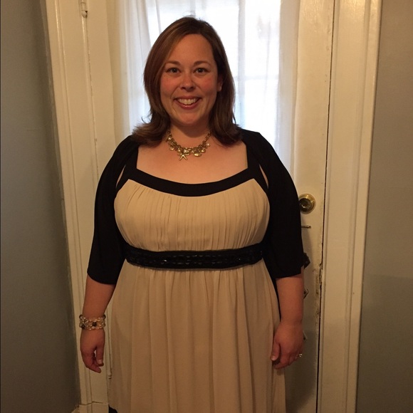 Tan and black cocktail dress
