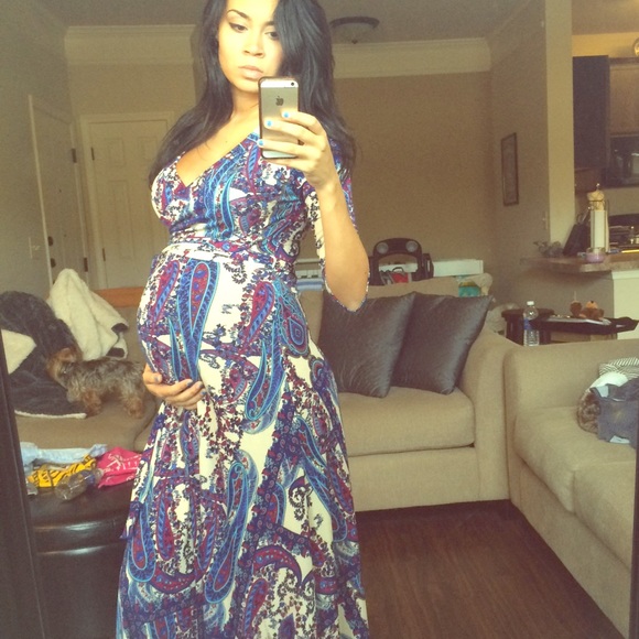 Blue paisley empire waist tie dress