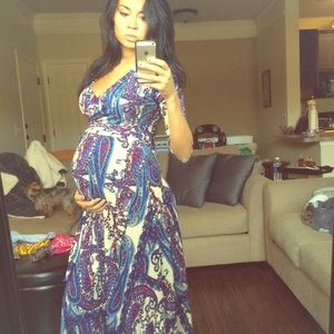 Blue paisley empire waist tie dress