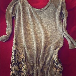 Maurices Grey/lace short sleeve sweater