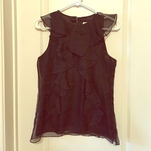 Black tank with high neck and ruffles