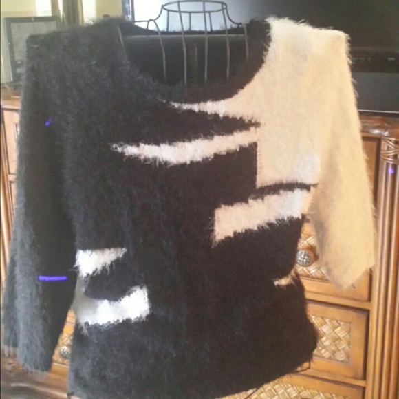 Sweater black and white mohair like knit.