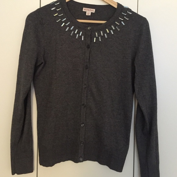 Charcoal grey cardigan with jeweled collar - Picture 1 of 2