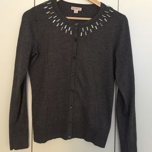 Charcoal grey cardigan with jeweled collar