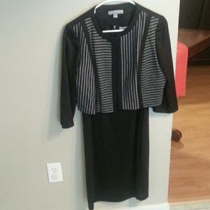 2 pc black dress with black & grey waist jacket.