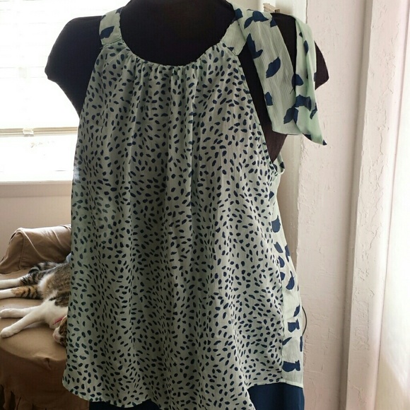 Mint and Blue sleveless Top sz L