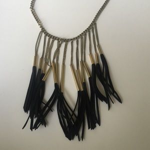 Gold and black leather statement necklace