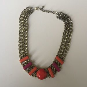 Brushed gold / pink orange statement necklace