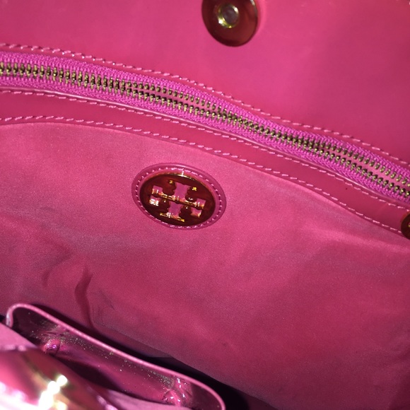 Orange and Pink Tory Burch Patent Leather tote - Picture 2 of 3
