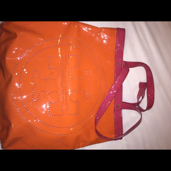 Orange and Pink Tory Burch Patent Leather tote - Picture 3 of 3