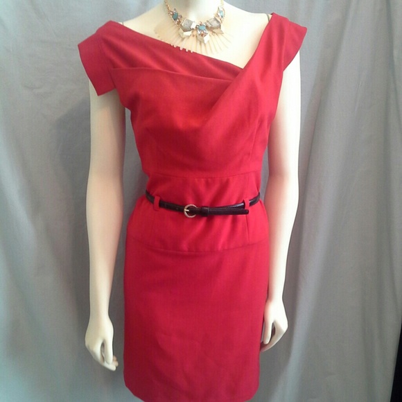 RED Draped Collar Dress by THEME Small