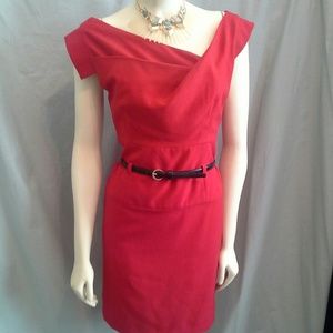 RED Draped Collar Dress by THEME Small