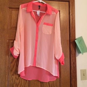Pink button up sheer top