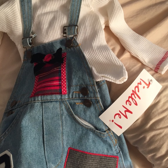 Girls overalls with shirt and bow to match - Picture 4 of 4