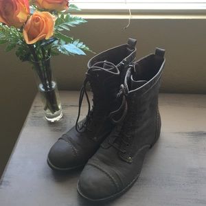 Brown combat boots