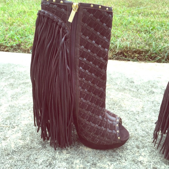 Jimmy Choo Brown Fringe Booties Size 41 -fits a 10 - Picture 1 of 4