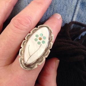 Large Navajo sterling silver ring with inlays sz 6
