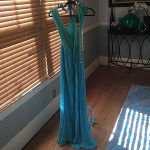 Green and blue chiffon dress