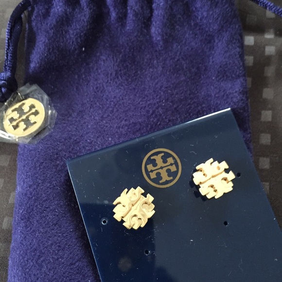 Authentic large Tory Burch logo pierced earrings