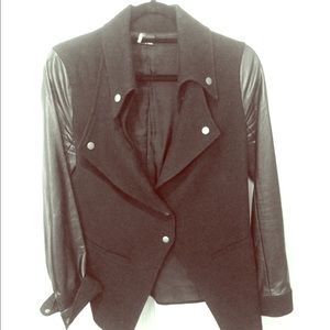 UO Sparkle & Fade Faux Leather Sleeve Wool Jacket