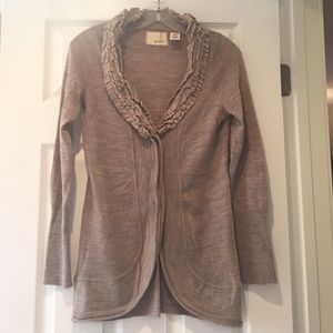 Anthropologie Ruffled Shawl Neck Cardigan