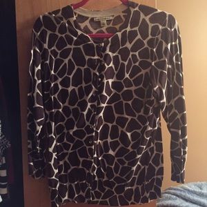 fun giraffe cardigan with gold buttons
