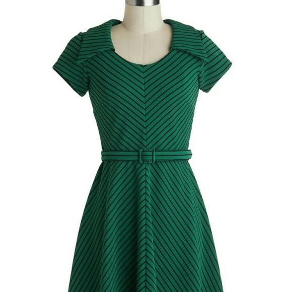 Modcloth Myrtlewood Green Striped Dress