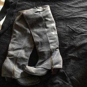 Fergalicious knee high blue suede cowgirl boot