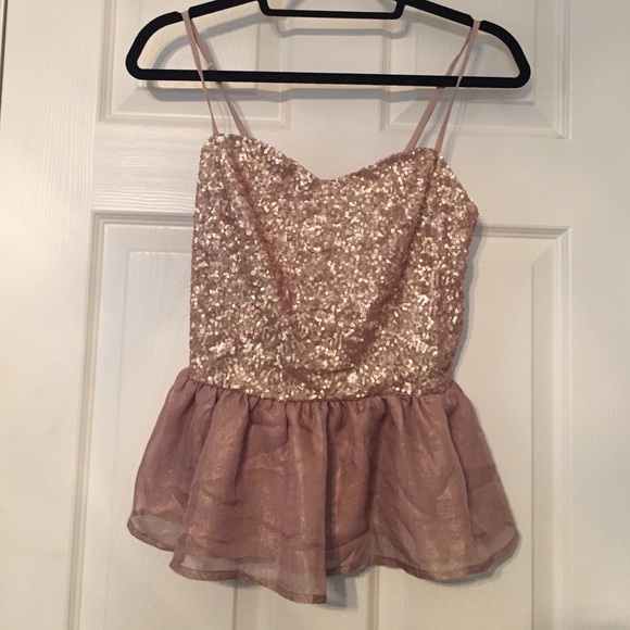 Metallic Salmon Sequin Party Top