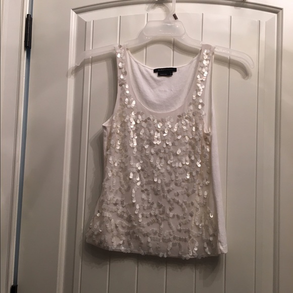 BCBGMAXAZRIA white sequin mesh top